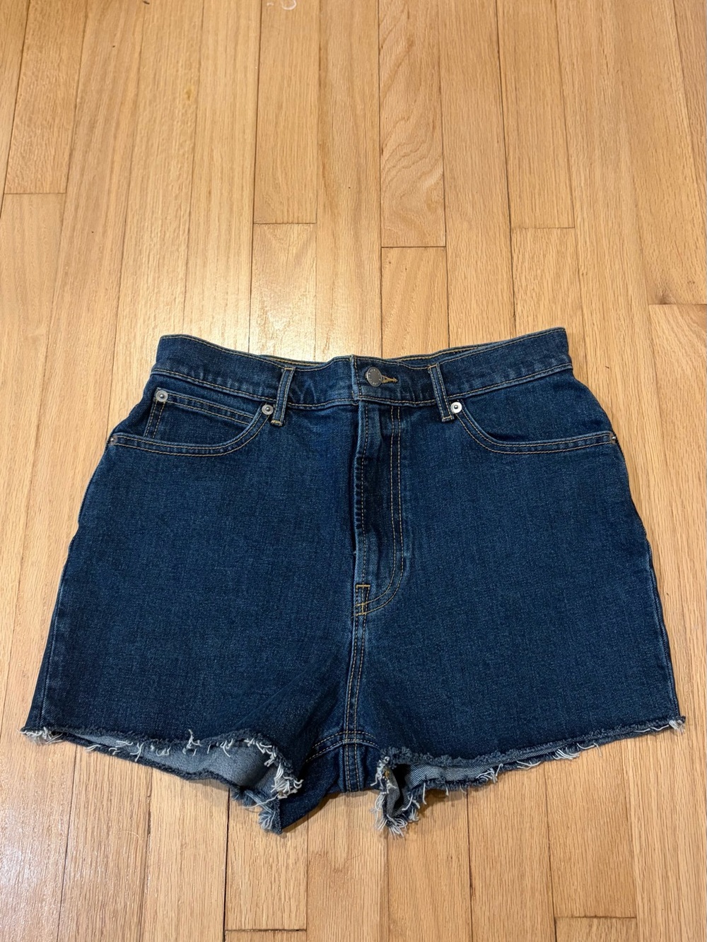 Everlane Dark Blue High-Rise Denim Cutoff Mom Shorts